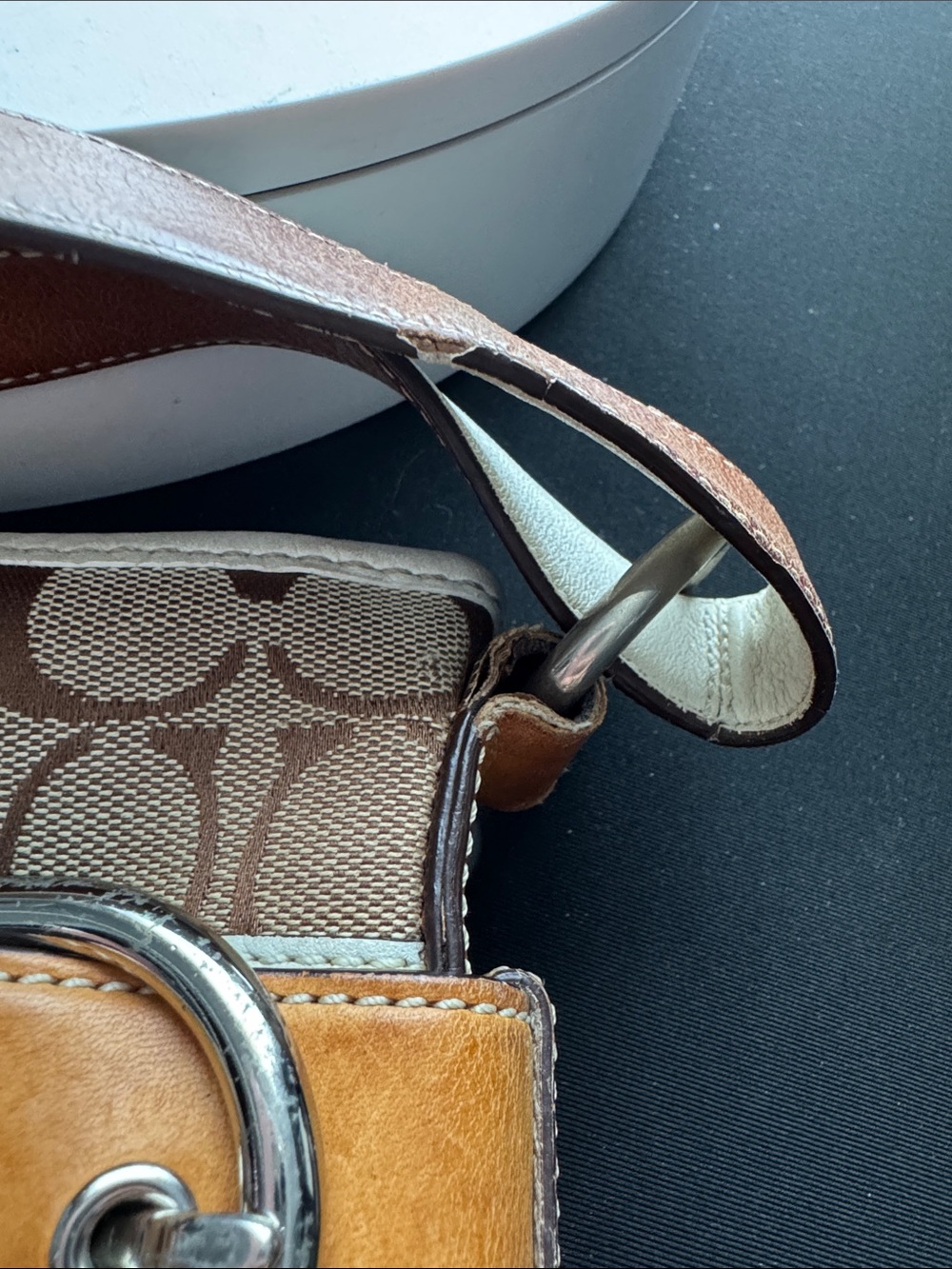 Coach Brown Signature Canvas Shoulder Bag with Tan and Cream Leather Accents - Picture 13 of 17